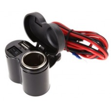 Αδιάβροχος Φορτιστής με Θύρα USB και Θύρα Αναπτήρα για Μοτοσυκλέτες